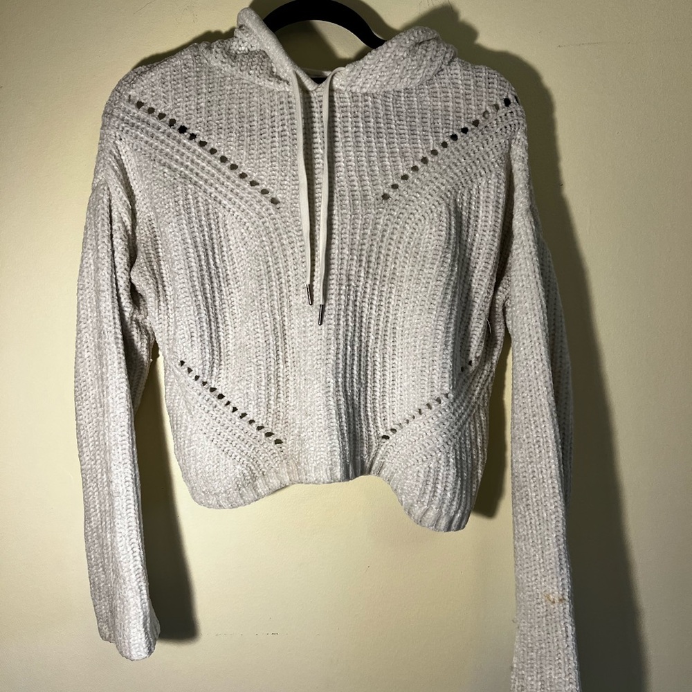 Derek Heart White Knit Hooded Sweater